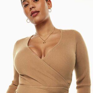 Wilfred Size Small Wrap Cropped Long Sleeve Shirt - Carmel